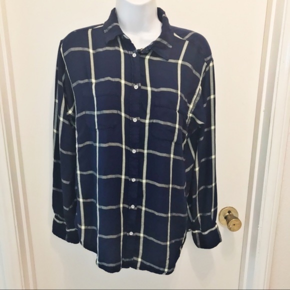 STYLUS Navy Blue Plaid Button Down Shirt L - Picture 2 of 8